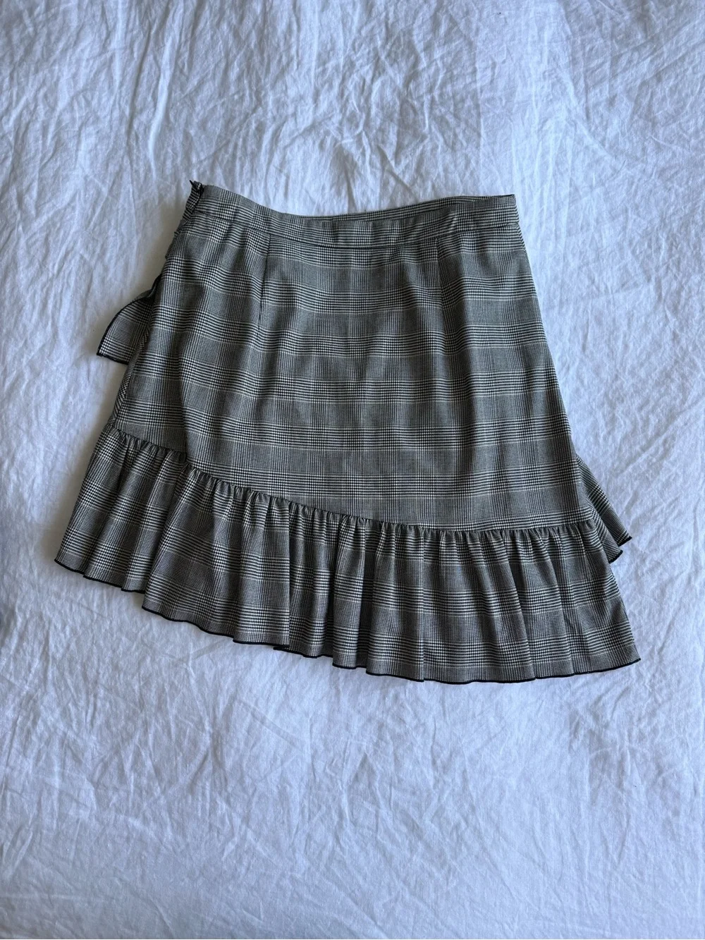 Club Monaco Gray Plaid Asymmetrical Ruffle Mini Skirt